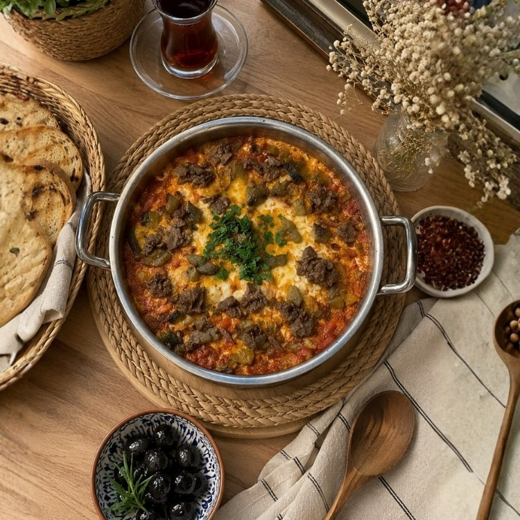 Patlıcanlı Kavurmalı Menemen
